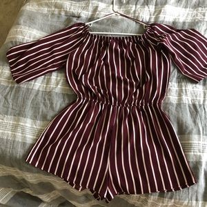 Burgundy with white strips romper